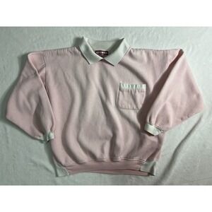 Pacer Pink White Collared Pullover Sweatshirt Pocket Women's L Casual